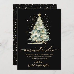Warmest Wishes Chic Gold Script Tree Non Photo Holiday Card
