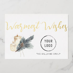 Warmest Wishes Christmas Candles Business  Foil Holiday Card