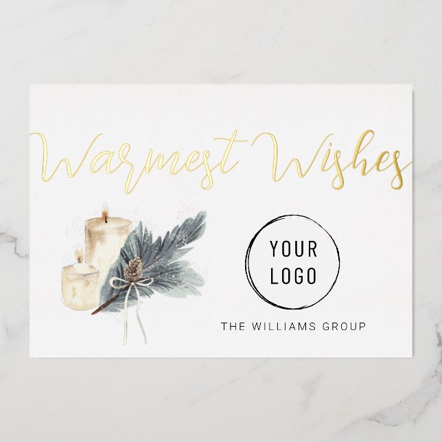 Warmest Wishes Christmas Candles Business  Foil Holiday Card (Front)