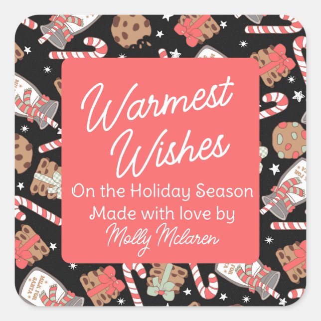 Warmest Wishes Cookie Baking Goods Custom Holidays Square Sticker (Front)
