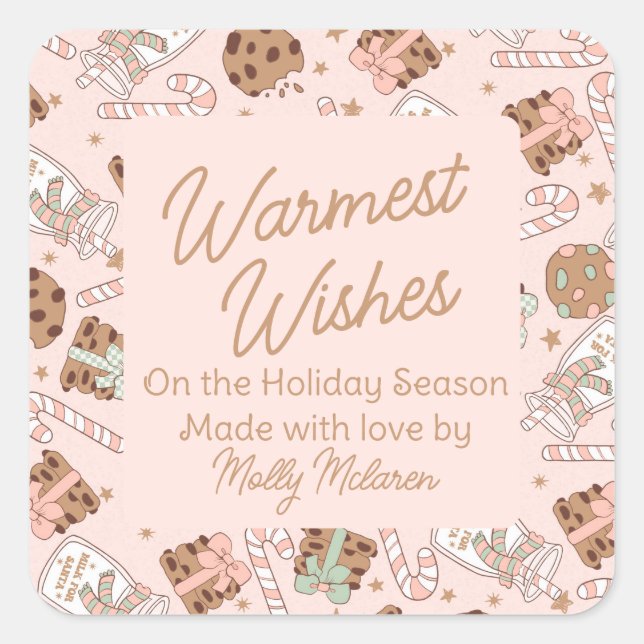 Warmest Wishes Cookie Baking Goods Custom Holidays Square Sticker (Front)