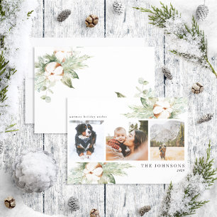 Warmest Wishes Cotton Winter Greenery Photo Holida Holiday Card