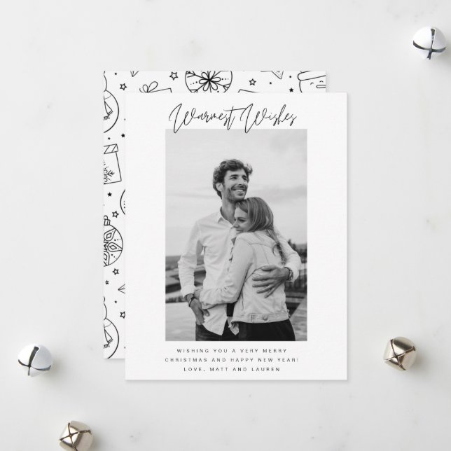 Warmest Wishes Couple Photo Christmas Holiday Card (Front/Back In Situ)