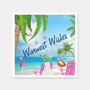 Warmest Wishes Cute Birds Beach Christmas Party Napkin