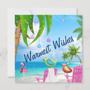 Warmest Wishes Cute Birds Tropical Beach Christmas Holiday Card