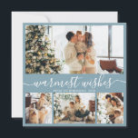 Warmest Wishes Elegant 4 Photo Collage Christmas Holiday Card<br><div class="desc">Elegant Calligraphy Minimalist 4 Photo Collage Warmest Wishes Script Christmas Holiday Card in dusty blue. This festive, mimimalist, whimsical four (4) photo holiday card template features a pretty photo collage and says „Warmest Wishes”. The text is written in a beautiful hand lettered cursive, swirly swash-tail font type. On the reverse...</div>