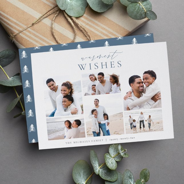 Warmest Wishes Elegant 6 Photo Collage Christmas Holiday Card (Creator Uploaded)