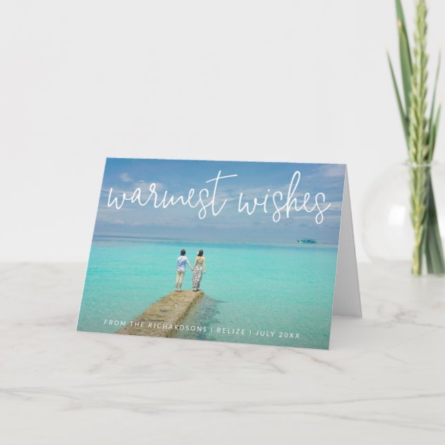 Warmest Wishes Elegant Beach Photo Christmas Holiday Card (Front)