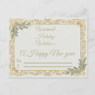 Warmest Wishes Elegant Gold and Sage Holiday Postc Postcard