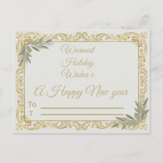 Warmest Wishes Elegant Gold and Sage Holiday Postc Postcard