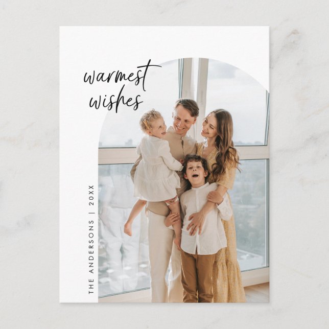 Warmest Wishes, Family Photo, Arch Frame Postcard (Front)