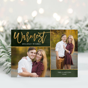 Warmest Wishes Faux Gold Foil 2 Photo Holiday Card