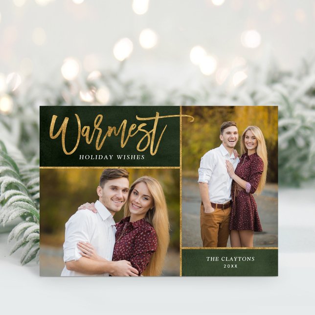 Warmest Wishes Faux Gold Foil 2 Photo Holiday Card (Creator Uploaded)