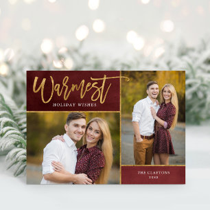 Warmest Wishes Faux Gold Foil 2 Photo Holiday Card