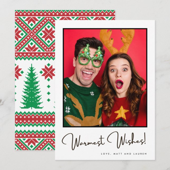 Warmest Wishes Fun Couple Photo Christmas Holiday  Card (Front/Back)