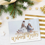 Warmest Wishes Gold Script Photo Overlay Holiday Card<br><div class="desc">Affordable custom printed holiday photo cards with simple templates for customisation. This stylish modern design features faux gold foil script Warmest Wishes typography overlaid on your full bleed photo. Personalise it with your photos, family name, the year or other custom text. Please note that the faux gold foil is part...</div>