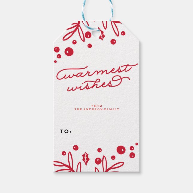WARMEST WISHES holiday christmas Gift Tags (Front)