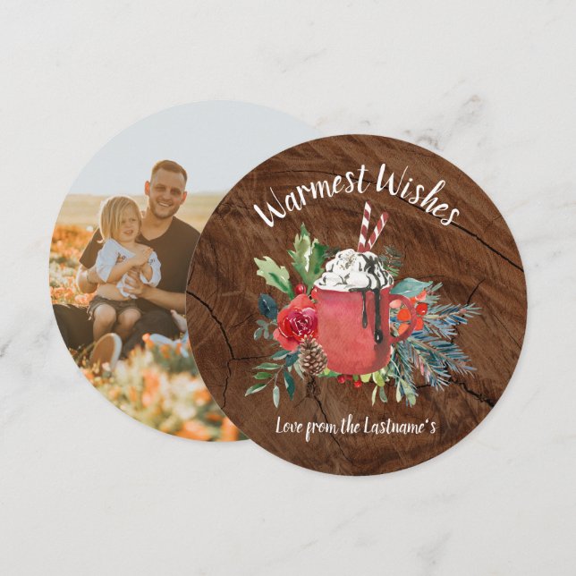 Warmest Wishes Hot Cocoa Christmas Photo Card (Front/Back)