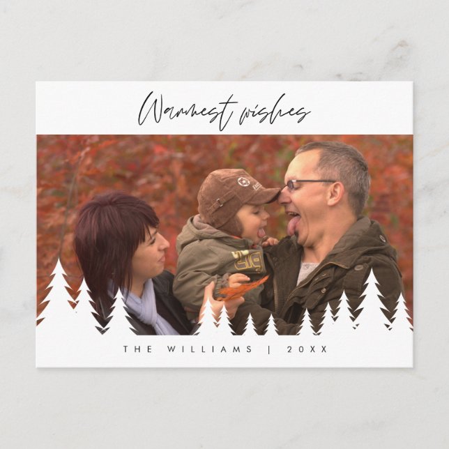 Warmest Wishes, Merry Christmas Family Photo Postcard (Front)