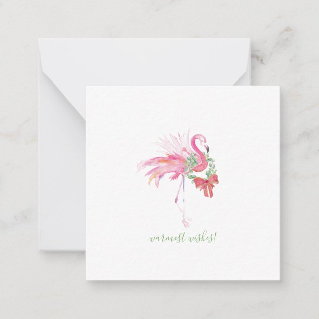 Warmest Wishes Mini Pink Flamingo Christmas Card (Front)