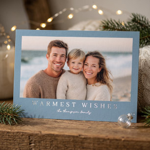 Warmest Wishes Modern Holiday Photo - Dusty Blue