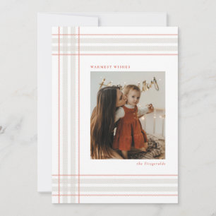 Warmest Wishes Modern Holiday Plaid Photo Card