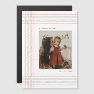 Warmest Wishes Modern Holiday Plaid Photo Magnet