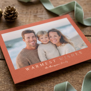 Warmest Wishes Modern Photo Foil - Burnt Orange Holiday Card