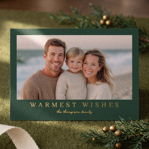 Warmest Wishes Modern Photo - Green Foil Holiday Card