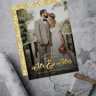 Warmest Wishes New Mr & Mrs Wedding Photo Real Foil Holiday Card