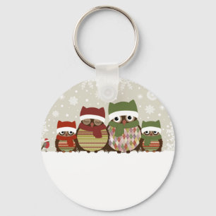 Warmest Wishes Owl Family Button Keychain