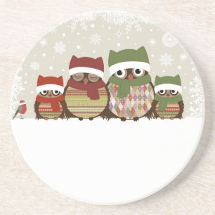 Warmest Wishes Owl Family Sandstone Coaster