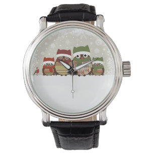 Warmest Wishes Owl Family Vintage Leather Strap Watch