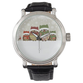 Warmest Wishes Owl Family Vintage Leather Strap Watch