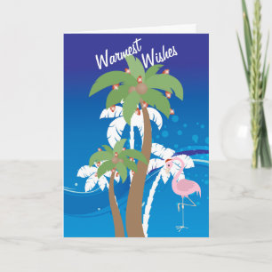 Warmest Wishes Palm Trees Beach Christmas Holiday Card