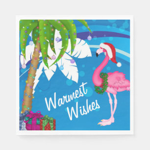 Warmest Wishes Palm Trees Flamingo Beach Christmas Napkin