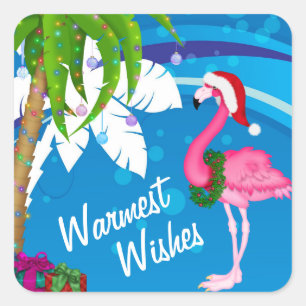 Warmest Wishes Palm Trees Flamingo Beach Christmas Square Sticker