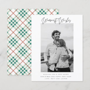 Warmest Wishes Photo Plaid Christmas Holiday Card