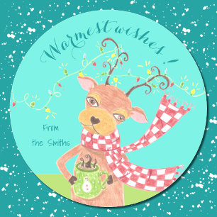 Warmest wishes - reindeer personalised  stickers