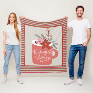 Warmest Wishes Rustic Retro Floral & Stripes Fleece Blanket