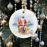 Warmest Wishes Santa at the Beach Ceramic Tree Decoration<br><div class="desc">This design was created though digital art. It may be personalised in the area provided by changing the photo and/or text. Or it can be customised by choosing the click to customise further option and delete or change the colour the background, add text, change the text colour or style, or...</div>