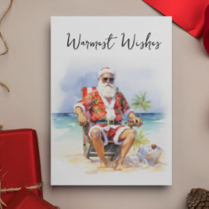 Warmest Wishes Santa at the Beach Holiday Card