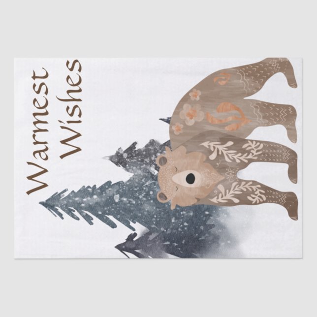 Warmest Wishes Scandi Bear in Forest Christmas Tissue Paper (Front)