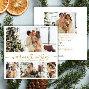 Warmest Wishes Script 4 Photo Collage Christmas Holiday Card