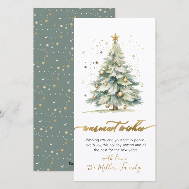 Warmest Wishes Script Non Photo Christmas Tree  Holiday Card (Front/Back)