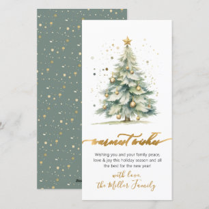 Warmest Wishes Script Non Photo Christmas Tree  Holiday Card