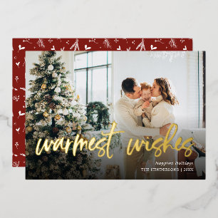 Warmest Wishes Script Photo Foil Holiday Card