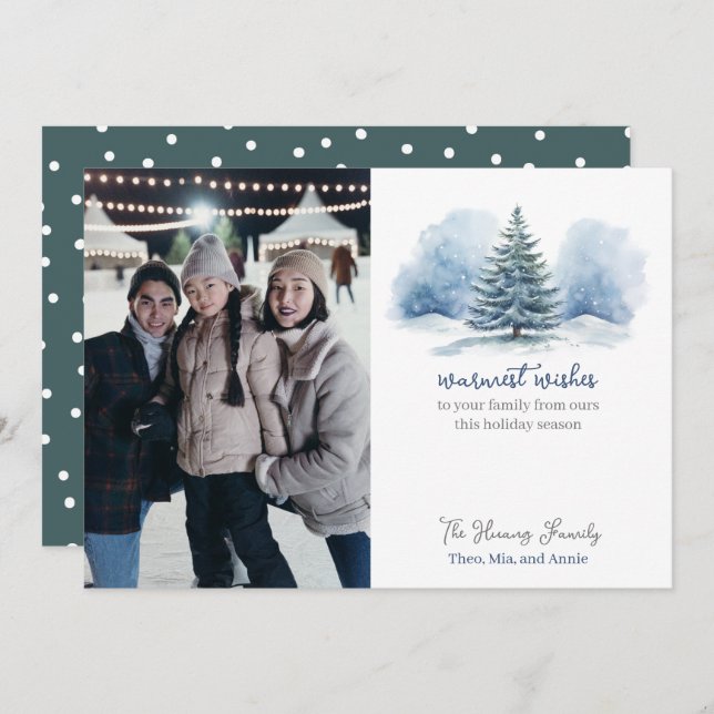 Warmest Wishes Snow Covered Evergreen Tree Holiday Card (Front/Back)