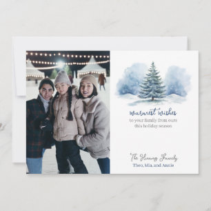 Warmest Wishes Snow Covered Evergreen Tree Holiday Card