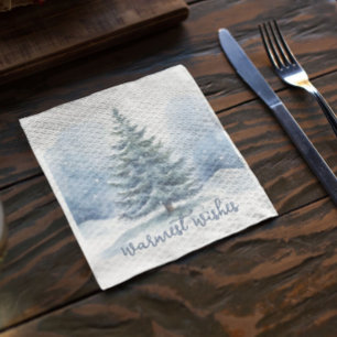 Warmest Wishes Snow Covered Evergreen Tree Napkin